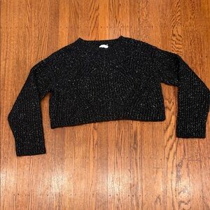 ✨ Mango Black Cropped Chunky Sweater w/ Silver Thread • Long Sleeve • M/L